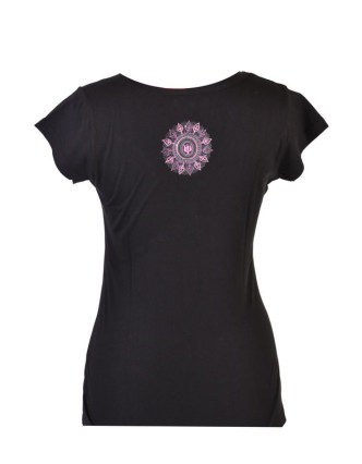 Černé tričko s krátkým rukávem "Chakra" design a barevná výšivka