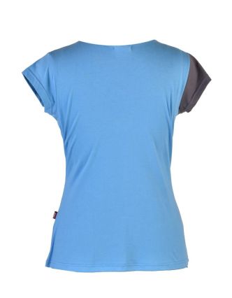 Šedo-modré tričko s krátkým rukávem, V výstřih