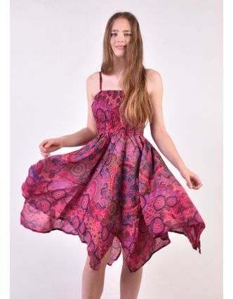 Dlouhé růžové šaty s cípy na ramínka, květinový potisk, žabičkování