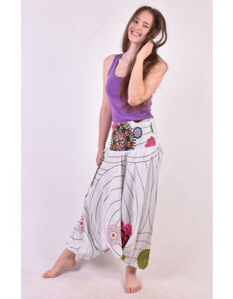 Bílé turecké kalhoty-overal-halena 3v1 "Anita", barevné květiny, žabičkování