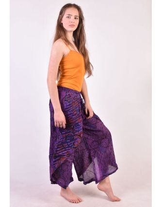 Dlouhé fialové balonové kalhoty se sukní "Patchwork design", elastický pas