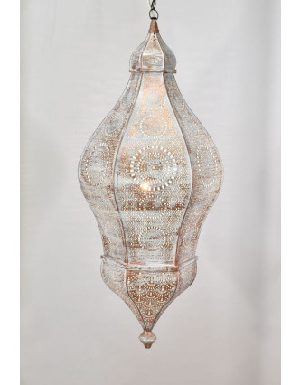 Mosazná lampa v arabském stylu, bílá patina, uvnitř bílá, 100cm