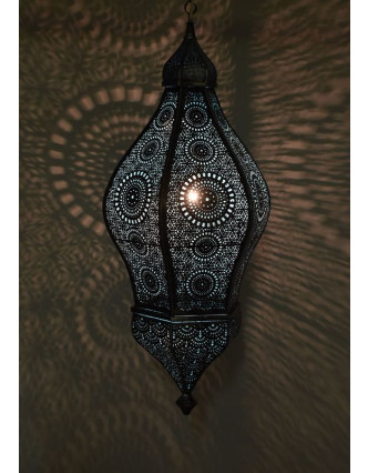 Mosazná lampa v arabském stylu, černá patina, uvnitř tyrkysová, 100cm