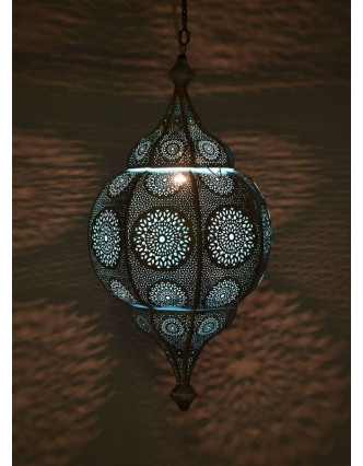 Mosazná lampa v arabském stylu, bílá patina, uvnitř tyrkysová, 70cm