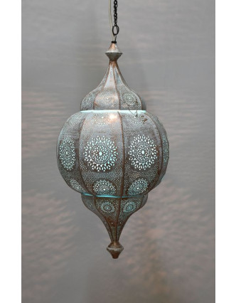 Mosazná lampa v arabském stylu, bílá patina, uvnitř tyrkysová, 70cm