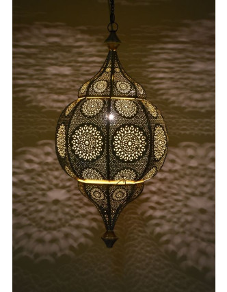 Mosazná lampa v arabském stylu, bílá patina, uvnitř žlutá, 70cm
