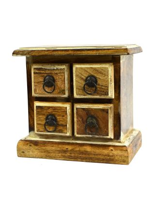 Malá dřevěná skříňka se 4 šuplíčky, kovové úchyty, 22x15x21cm