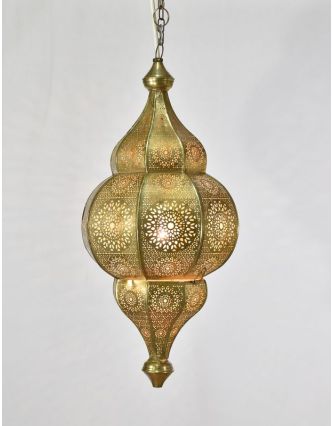 Lampa v orientálním stylu s jemným vzorem, zlatá, uvnitř žlutá, 25x25x50cm