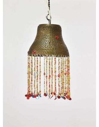 Mosazná lampa v orientálním stylu s jemným vzorem, korálky, ruční práce, 20x18cm