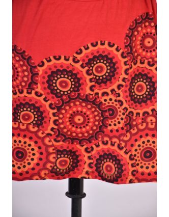 Krátká červená sukně s potiskem mandal, pružný pas