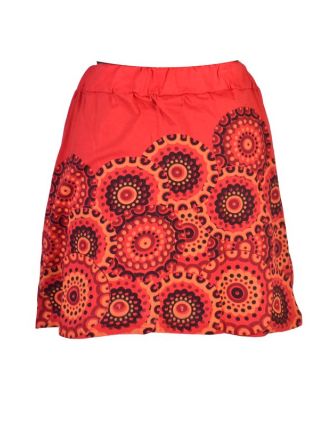 Krátká červená sukně s potiskem mandal, pružný pas