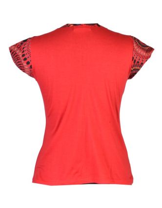 Červené tričko s krátkým rukávem a atypickým výstřihem, Spiral design