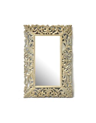 Zrcadlo ve vyřezávaném rámu, antik patina, mango, 60x90x3cm