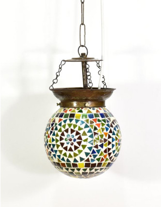 Skleněná mozaiková lampa, ruční práce, barevná, 17x15cm