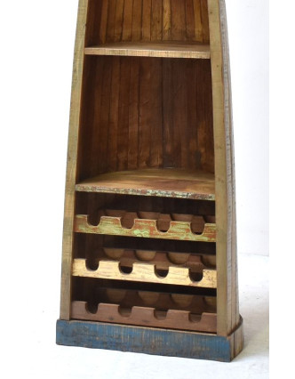 Knihovna/vinotéka z antik teakového dřeva ve tvaru lodi,  58x44x209cm