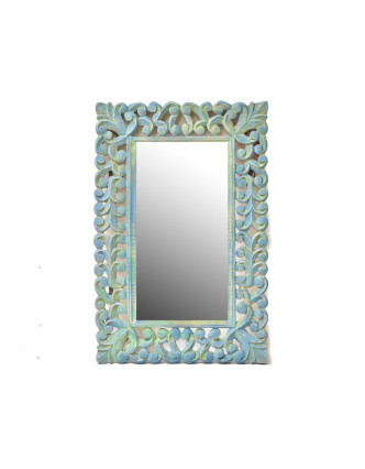 Zrcadlo ve vyřezávaném rámu, stříbro zelené, mango, 61x90x3cm