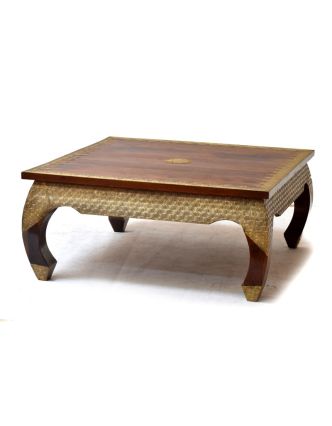 Konferenční stolek z palisandru, zdobený mosazným kováním, 100x100x45cm