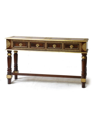 Konzolový stolek z palisandru zdobený mosazným kováním, 151x45x87cm