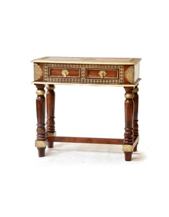 Konzolový stolek z palisandru zdobený mosazným kováním, 90x42x87cm