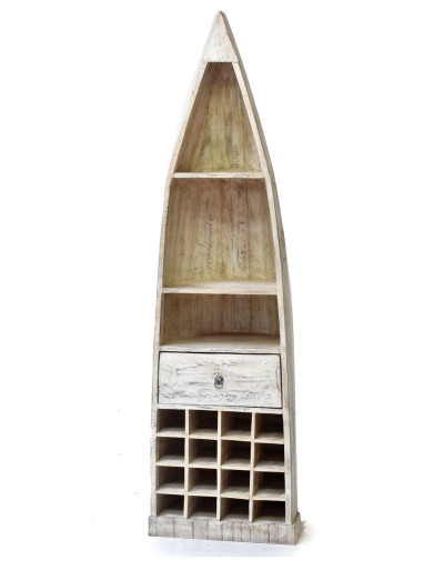 Knihovna/vinotéka z antik teakového dřeva ve tvaru lodi,  59x46x202cm