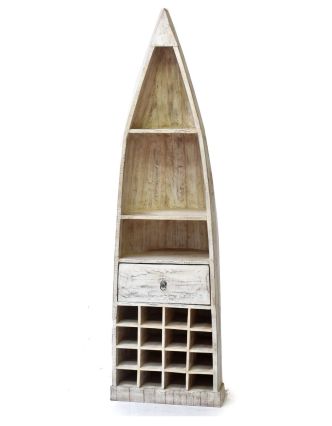 Knihovna/vinotéka z antik teakového dřeva ve tvaru lodi,  59x46x202cm
