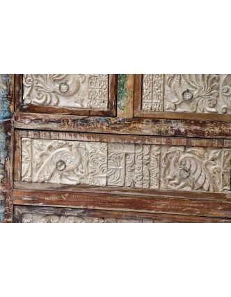 Komoda z antik teakového dřeva s ručně vyřezávanými šuplíky, 85x40x83cm