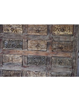 Šuplíková komoda z antik teakového dřeva, ruční řezby na šuplíkách, 124x35x87cm