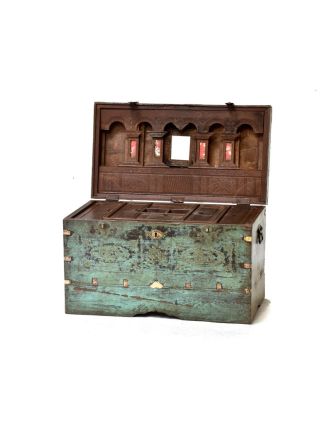 Stará dřevěná truhla z antik teakového dřeva, 69x41x41cm
