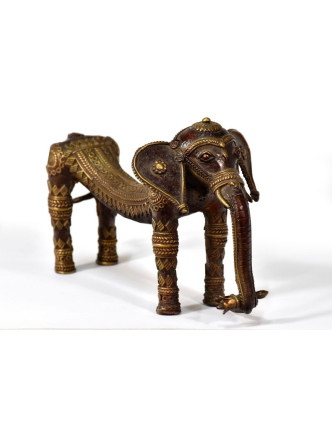 Slon, tribal art, mosazná soška, měděná úprava, 26x11cm