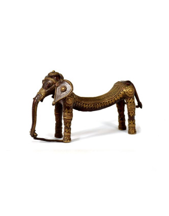 Slon, tribal art, mosazná soška, měděná úprava, 26x11cm