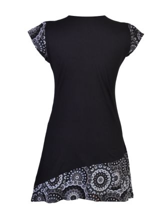 Černo-šedé šaty s krátkým rukávem a potiskem mandal
