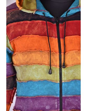 Prodloužená multibarevná mikina se špičatou kapucí, rainbow design zip, kapsy