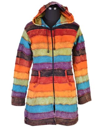 Prodloužená multibarevná mikina se špičatou kapucí, rainbow design zip, kapsy