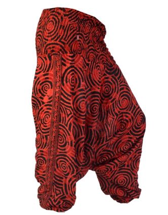Turecké kalhoty, spirálky, červeno-černé, žabičkování