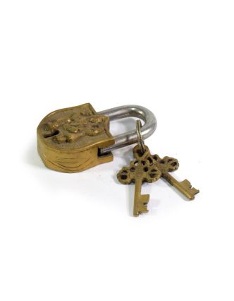 Visací zámek, Ganéša, mosaz, dva klíče ve tvaru dorje, 8,5cm
