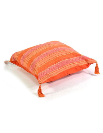 Bavlněný povlak na polštář s třásněmi a protkáváním, oranžová, zip, 40x40cm