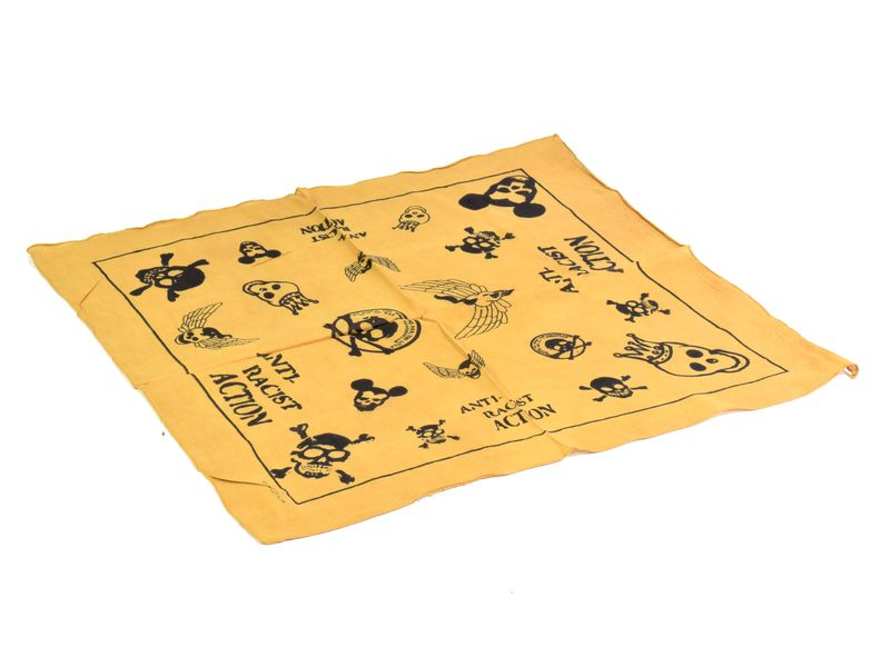 Bavlněný čtvercový šátek s lebkami, žlutá, 40x40cm