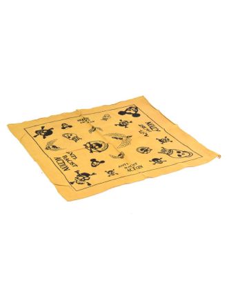 Bavlněný čtvercový šátek s lebkami, žlutá, 40x40cm