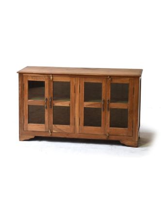 Prosklená skříňka z antik teakového dřeva, 113x39x66cm