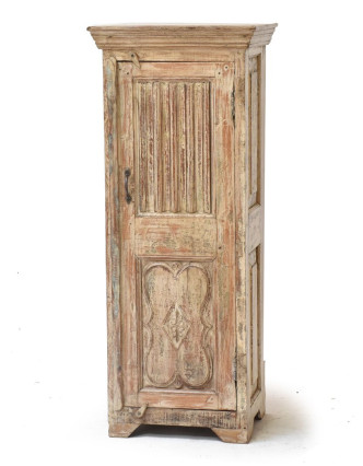 Skříňka z antik teakového dřeva, šedobílá patina, 50x40x122cm