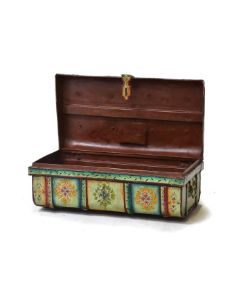 Plechový kufr, antik, tyrkysový, 69x40x26cm