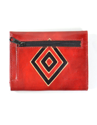 Peněženka, červená, malovaná kůže, kosočtverec, 10x13cm