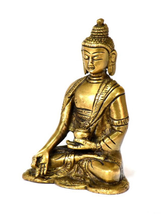 Buddha Ratnasambhava, mosazná soška, zlatá patina, 12x10cm