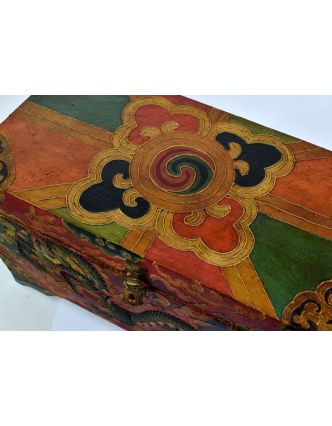 Dřevěná truhlička, tibetský design-drak malovaná, 33x18x17cm