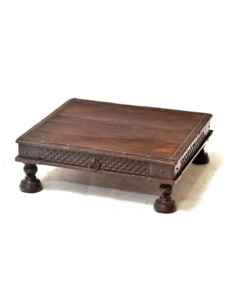 Čajový stolek z antik teakového dřeva s dvířky, 59x56x20cm