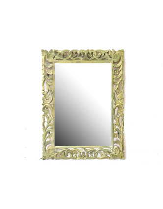 Zlato zelené, ručně vyřezávané zrcadlo z mangového dřeva, 89x119x4cm