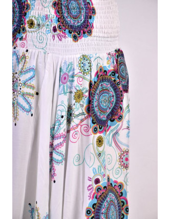 Elegantní bílé turecké kalhoty s potiskem "Trellis design" žabičkování