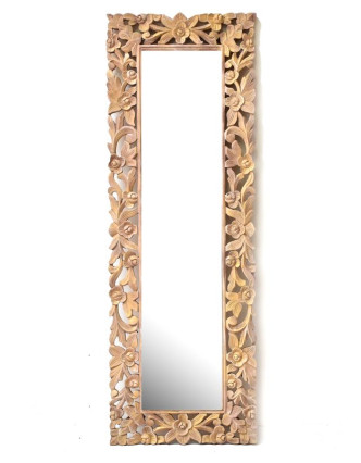 Zrcadlo v rámu z mangového dřeva, ručně vyřezávané, zlatá patina, 168x57x3,5cm