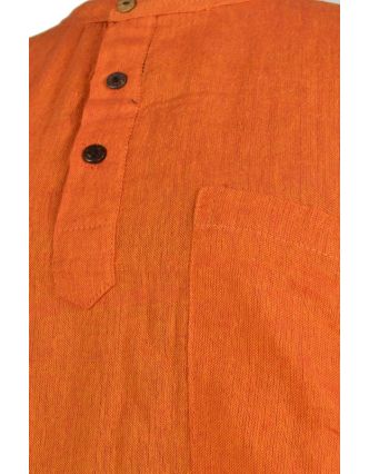 Oranžová pánská košile-kurta s krátkým rukávem a kapsičkou