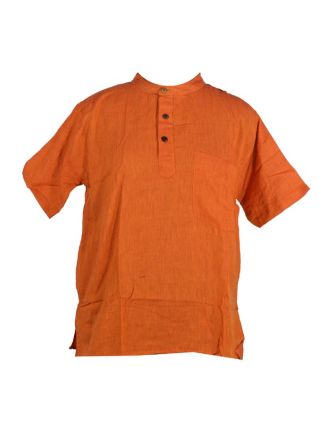 Oranžová pánská košile-kurta s krátkým rukávem a kapsičkou